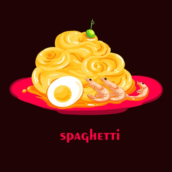 Espaguetis con gambas — Vector de stock