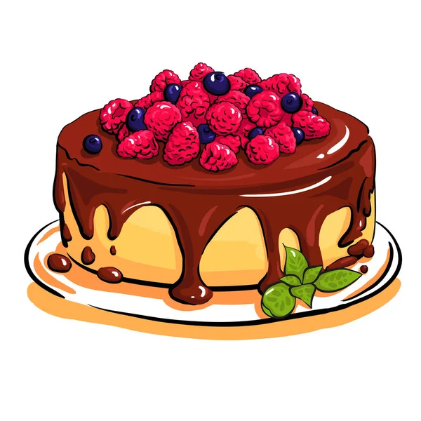 Gâteau aux framboises et aux bleuets — Image vectorielle
