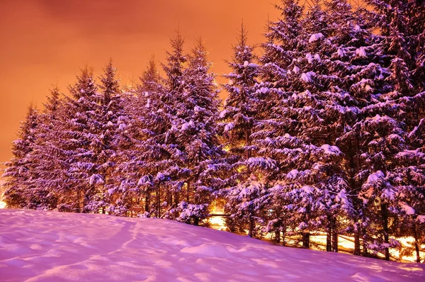 Paisaje vista noche de invierno en Poiana Brasov — Foto de Stock