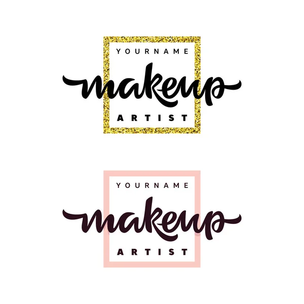 Maquillaje logotipo de moda artista. Ilustración de letras . — Vector de stock