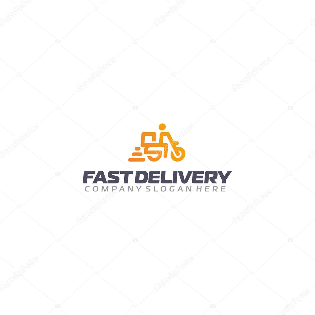 Fast delivery logo. Scooter delivery vector logotype. Motorcycle courier.