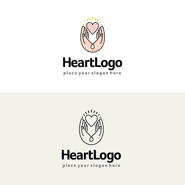 Coração em mãos logotipo vetor. Caridade e ilustração do cuidado . —  Vetores de Stock