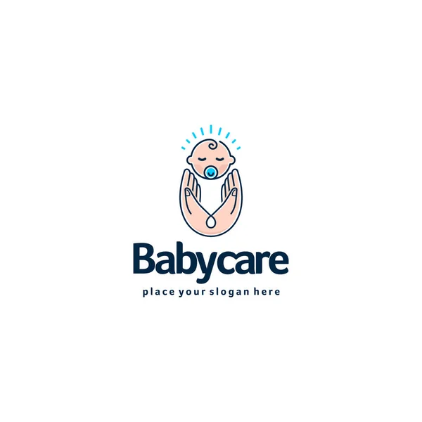 Babylogo. schlafendes Baby in den Händen der Mutter. Pflege und Sicherheit. — Stockvektor