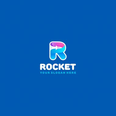 Roket logosunu görmeniz gerekir. Roket ve negatif alan yıldızlarda renkli R Harfi.