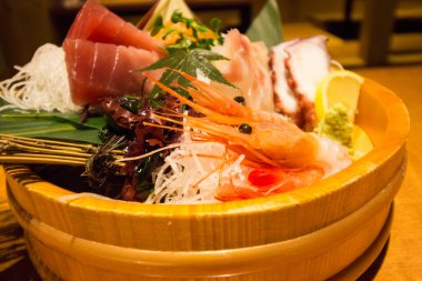 Fresh authentic sashimi set with shrimps