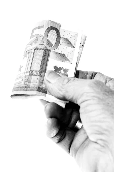 Main d'une femme tenant de l'argent — Photo