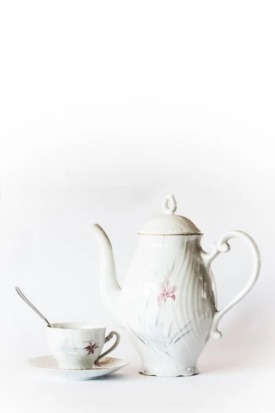 Bule e xícara para chá-hora agradável — Fotografia de Stock
