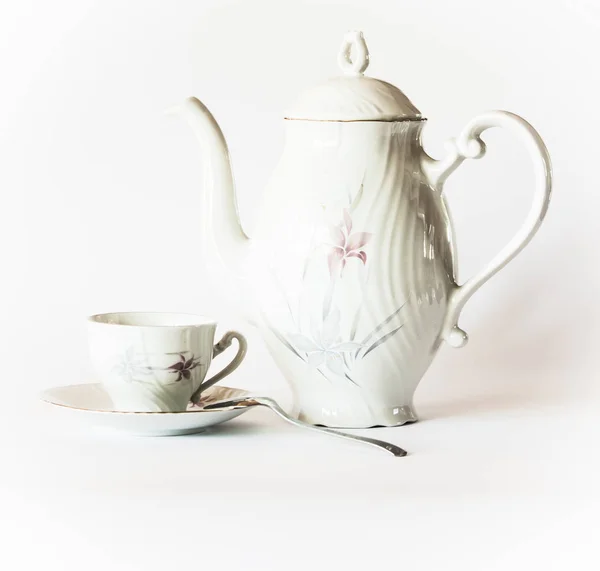 Teekanne und Tasse für schöne Teezeit — Stockfoto