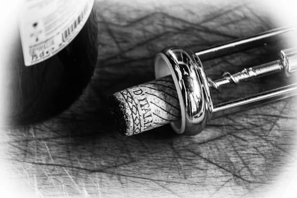 Cork stopper of a bottle of italian red wine - Black and white
