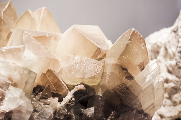 Close-up view on a crystal of calcite mineral