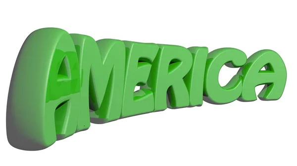 "Amerika "geschrieben mit grünen 3D-Buchstaben auf weißem Hintergrund - 3D-Rendering — Stockfoto