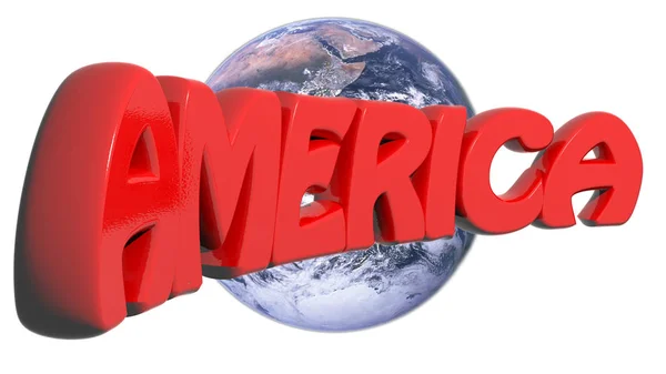 "AMERICA" written with red 3D letters on Earth and white background — Stock Photo, Image