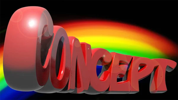 CONCEPT written with red 3D letters on rainbow - 3D rendering — Stock Photo, Image