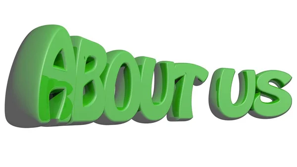"Om oss "skrivet med gröna 3D-bokstäver på vit bakgrund — Stockfoto