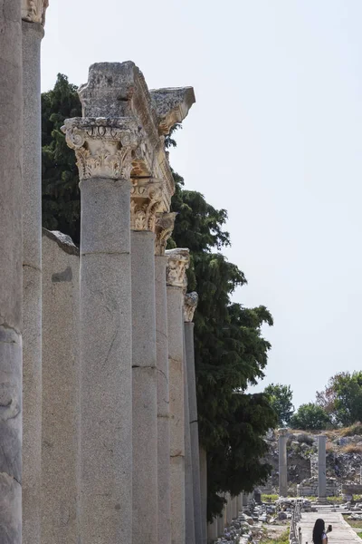 Antik Yunan ve daha sonra Roma şehir Efes, gerçek Türkiye'de sütunlarda — Stok fotoğraf