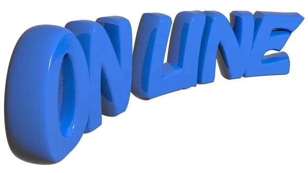 "ON LINE "written with 3D blue letters on white background - 3D rendering — стоковое фото