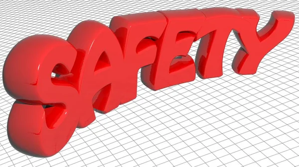 Słowo "Bezpieczeństwa", napisany z czerwonymi literami 3d na białym tle — Zdjęcie stockowe