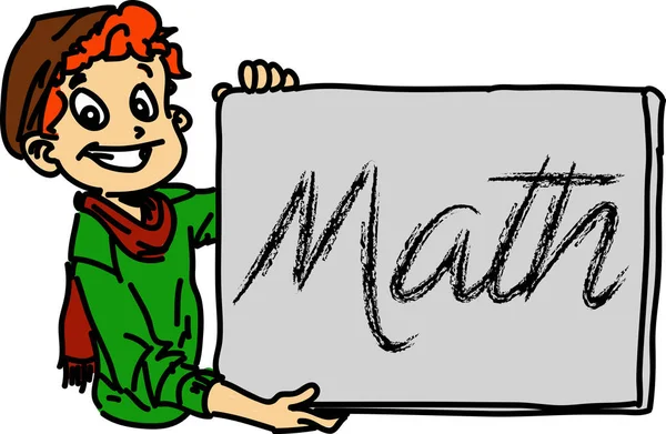 Мальчик показывает доску с надписью "Математика " — стоковый вектор