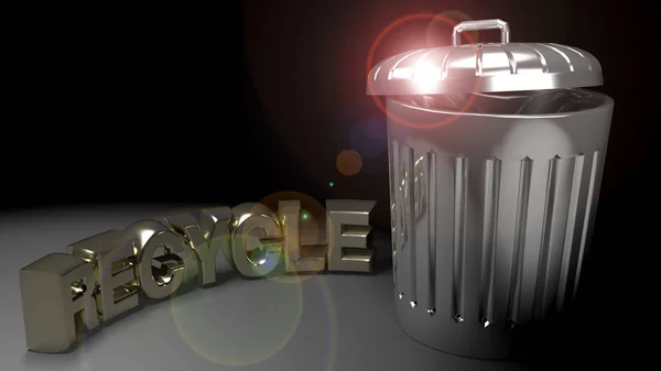 Fém szemetes is arany írni "Recycle" — Stock Fotó