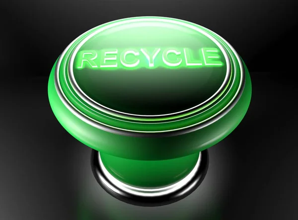 Green pushbutton for recycling - 3D rendering — Stock Photo, Image