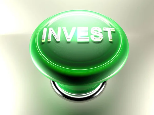投资绿色按钮-3d 渲染 — 图库照片