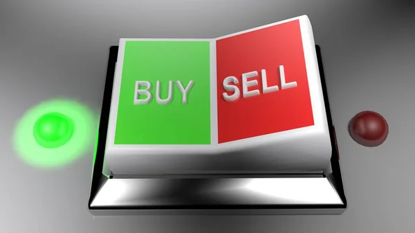 Nákup a prodej nastaven přepínač na nákup pozici - 3d vykreslování — Stock fotografie