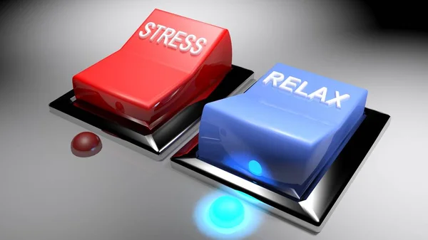 Interruptores para "Estrés" y "RELAJAR". Relax está encendido - 3D renderizado — Foto de Stock