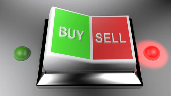 Vásárolni és eladni kapcsoló a eladási pozíció - 3d renderelés — Stock Fotó