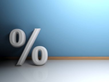 -3d Render mavi bir duvara yaslanmış yüzde sembolü