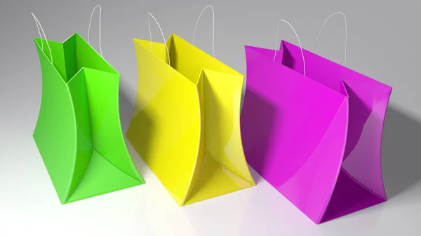 Sacos de compras coloridos - renderização 3D — Fotografia de Stock