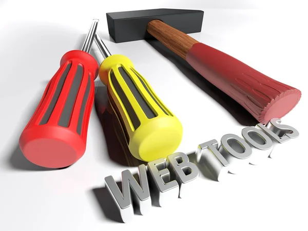 Martelo e aparafusadeiras para ferramentas web - renderização 3D — Fotografia de Stock