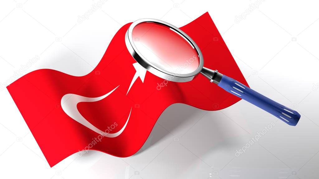 Magnifier on the flag of Turkey - 3D rendering