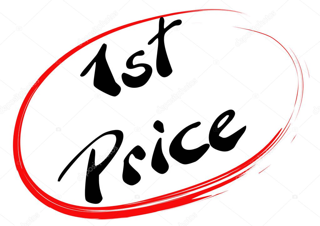 The words 1St price are hand written in a red hand drawn circle