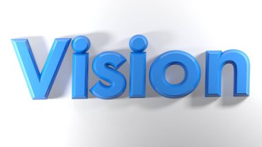 Beyaz bir yüzeye - 3d render döşeme mavi 3d harflerle yazılmış kelime vizyon,