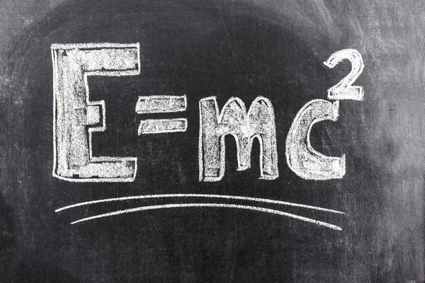 Famous Formula Resulting Einstein Relativity Theory Written White Scrabble Blackboard — стоковое фото