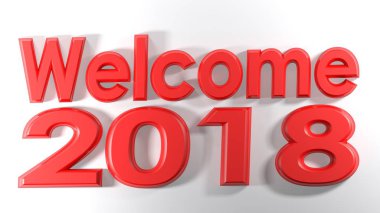 Yazma hoş geldiniz 2018, beyaz bir yüzeye - 3d render 3d kırmızı harflerle yazılmış