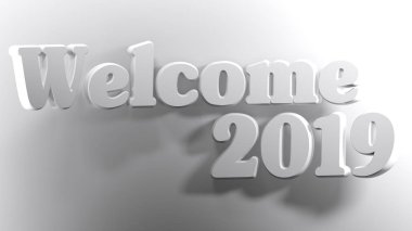 Yazma hoş geldiniz 2019 beyaz bir yüzeye - 3d render bükülmüş