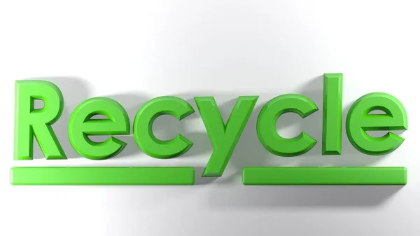 Ordet Recycle Skrivs Med Gröna Bokstäver Vit Yta Rendering — Stockfoto