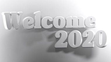 Yazma hoş geldiniz 2020 beyaz bir yüzeye - 3d render bükülmüş