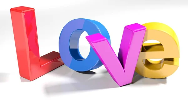Het Schrijven Love Geschreven Met Kleurrijke Letters Staan Licht Gebogen — Stockfoto