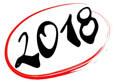 Siyah el yazısıyla 2018 yıl içinde kırmızı mürekkep el çekilmiş elips