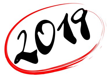 Yıl 2019 içinde kırmızı siyah mürekkeple el yazısıyla yazılmış çizilmiş elips el