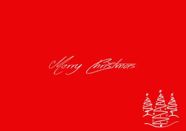 Bir zarif tebrik Merry Christmas verdiğiniz için kartpostal; el beyaz yazma ve beyaz kırmızı bir arka plan üzerinde çizilmiş Noel ağaçları