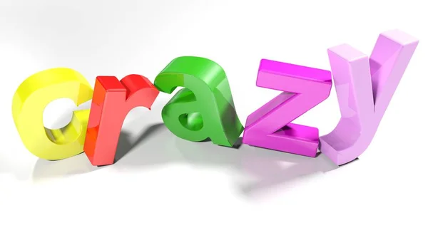 Word Crazy Written Colorful Letters Standing Slightly Bent White Surface — Stock Photo, Image
