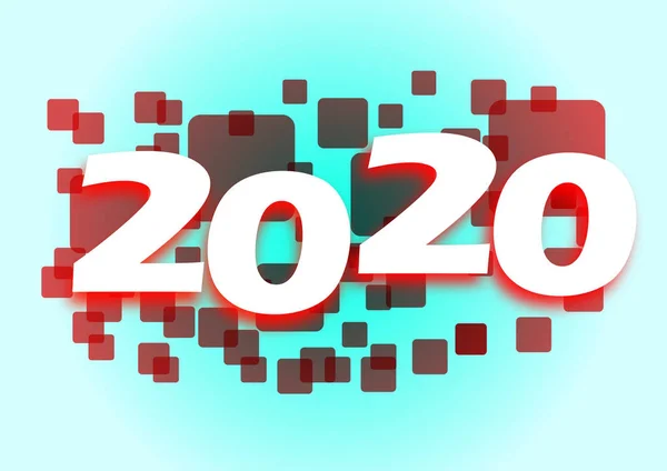 Банер 2020 Року Технологічним Виглядом Зробленим Через Червоні Напівпрозорі Квадрати — стоковий вектор