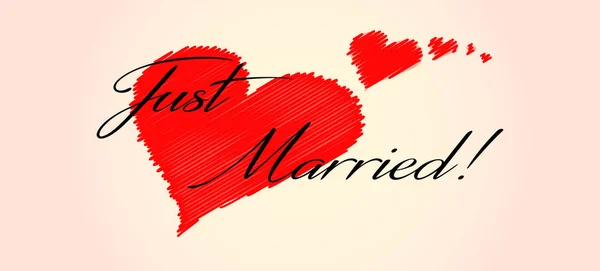 Uma Faixa Com Escrita Just Married Corações Vermelhos Voadores Fundo —  Vetores de Stock