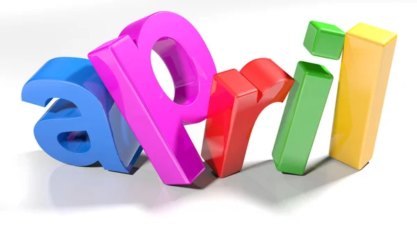 Aprile 3D scrittura colorata - rendering 3D — Foto Stock