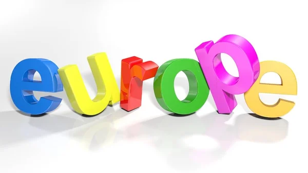 Europie Słowo Napisane Litery Kolorowe Stałego Lekko Ugięte Białej Powierzchni — Zdjęcie stockowe