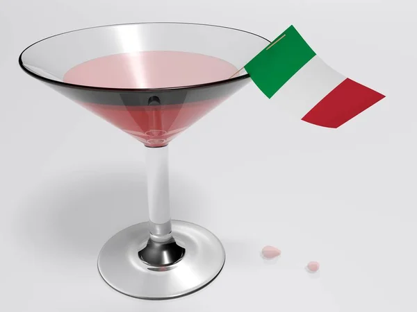 Vaso Para Beber Aperitivo Que Contiene Líquido Rojo Una Bandera — Foto de Stock