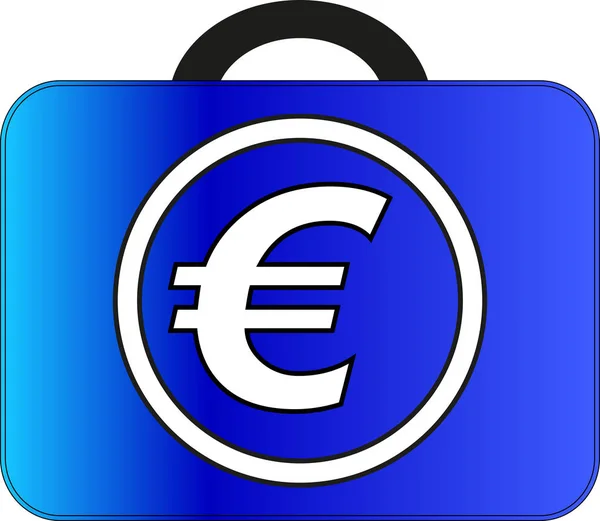 Mavi Bir Çanta Bir Daire Euro Para Birimi Simgesi Olan — Stok Vektör